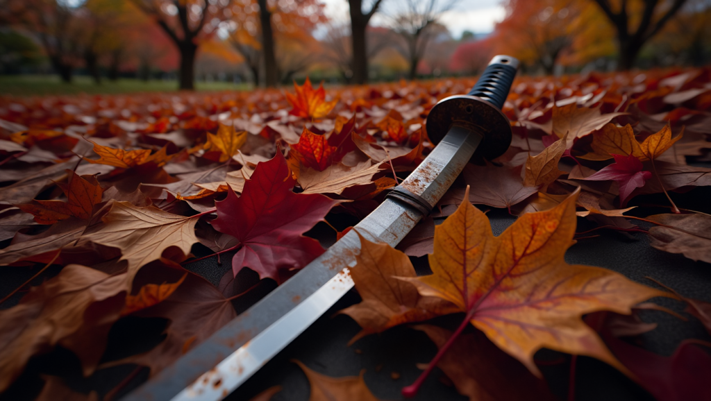 Abandoned Katana in Autumn Leaves